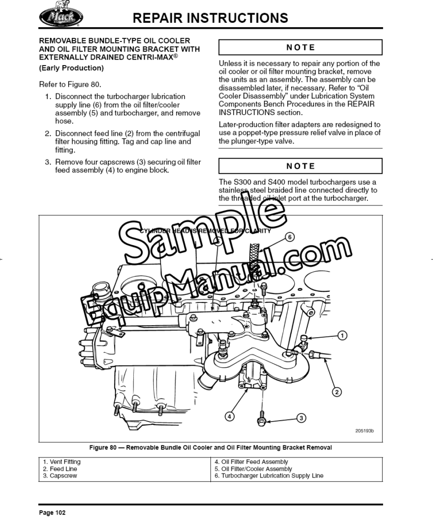 Mack E7 E-Tech factory shop manual sample page