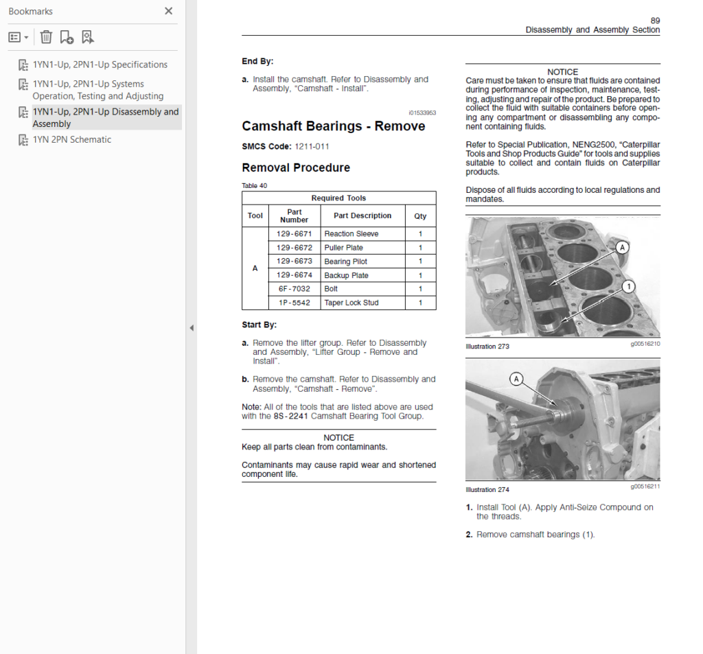 Caterpillar C10, C12 (1YN, 2PN) engine shop manual sample page