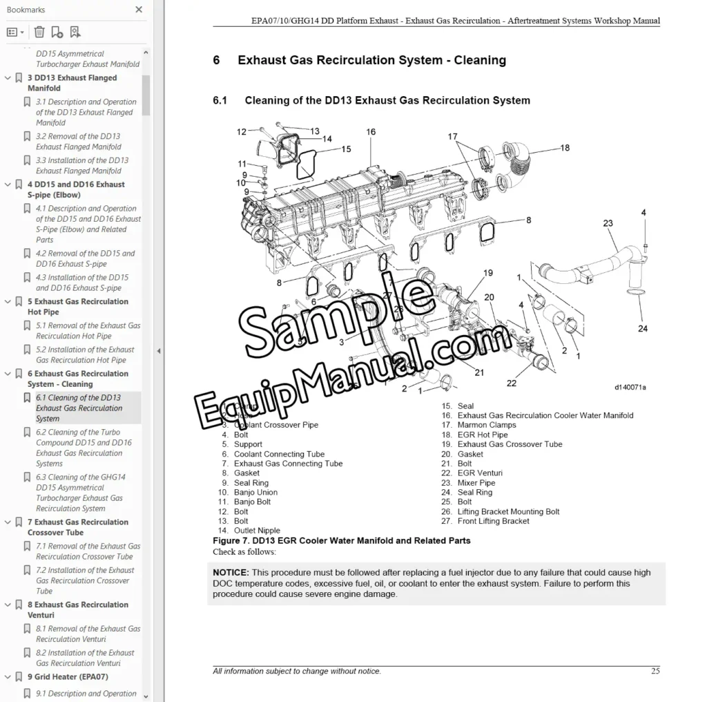 Detroit DD13 DD15 DD16 Exhaust EGR Aftertreatment Shop Manual sample page