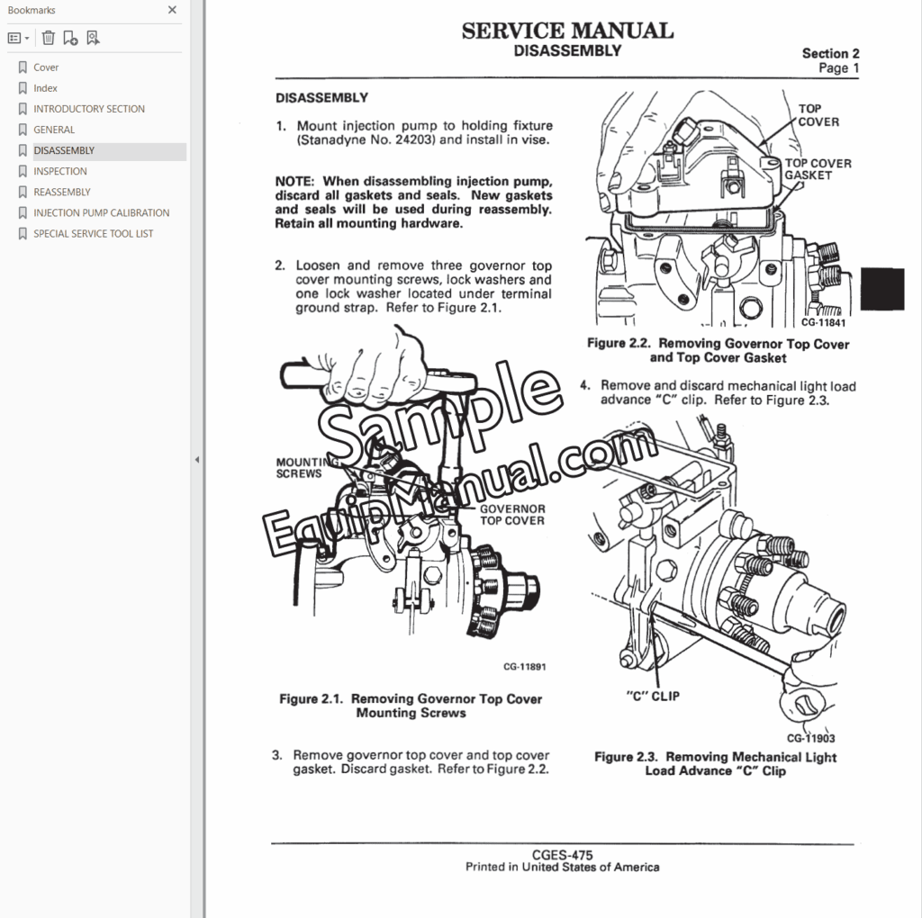 1987-1994 Stanadyne DB2 Fuel Injection Pump Service Manual CGES475