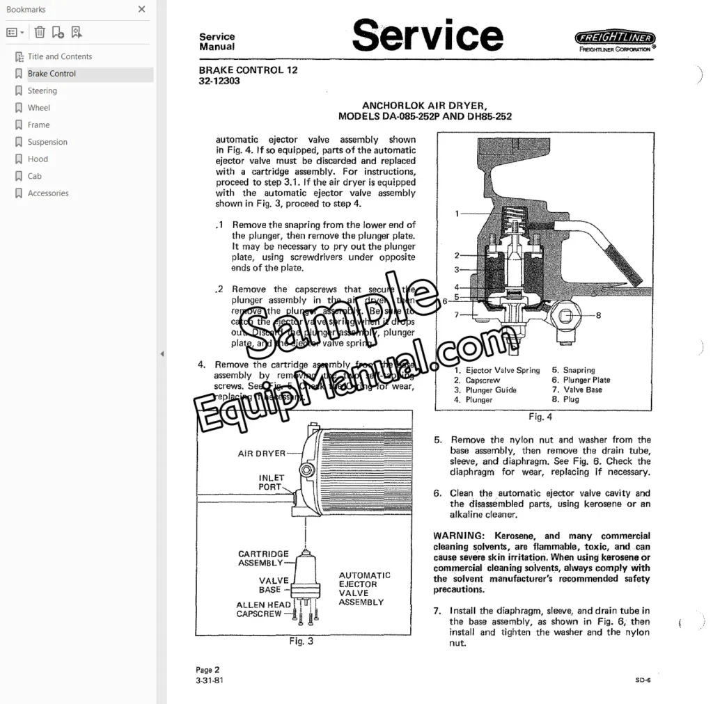 Freightliner COE and 120 conventional service manual sample page