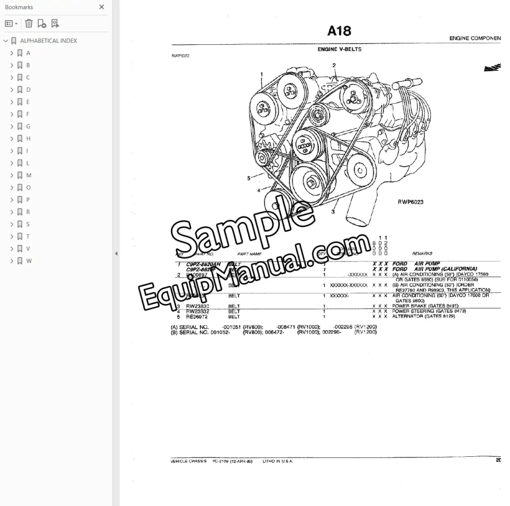 John Deere RV800 RV1000 RV1200 parts catalog sample page